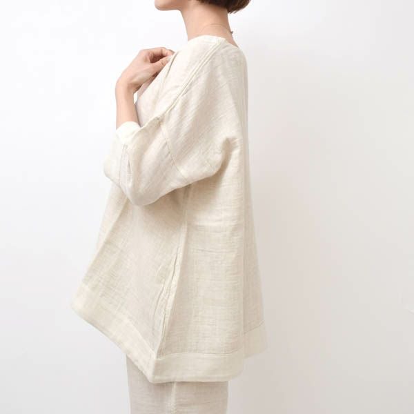 オーガニックコットン＆リネン ダブルガーゼシャツ（8分袖） M