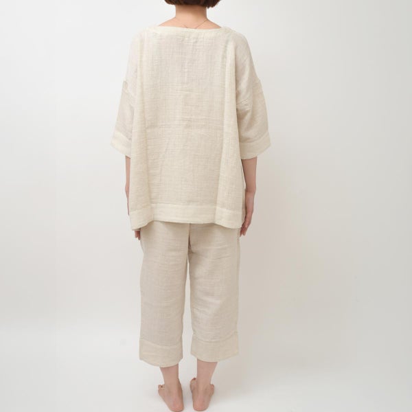 オーガニックコットン＆リネン ダブルガーゼシャツ（8分袖） M