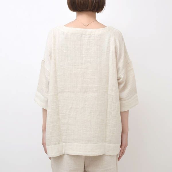 オーガニックコットン＆リネン ダブルガーゼシャツ（8分袖） M