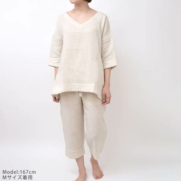 オーガニックコットン＆リネン ダブルガーゼシャツ（8分袖） M