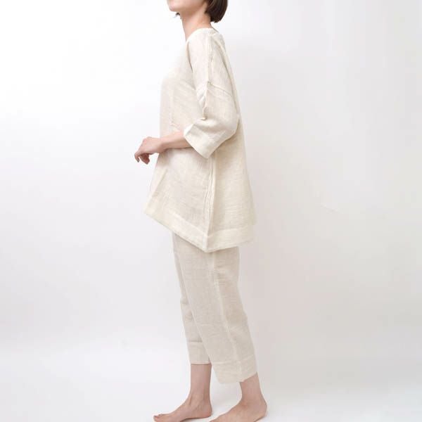 オーガニックコットン＆リネン ダブルガーゼシャツ（8分袖） M