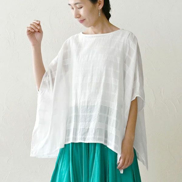 オーガニックコットン シアーチェックワイドトップス