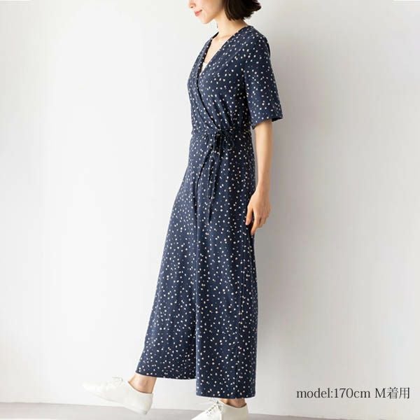 オーガニックコットン ストレッチリーフ柄プリントオールインワン