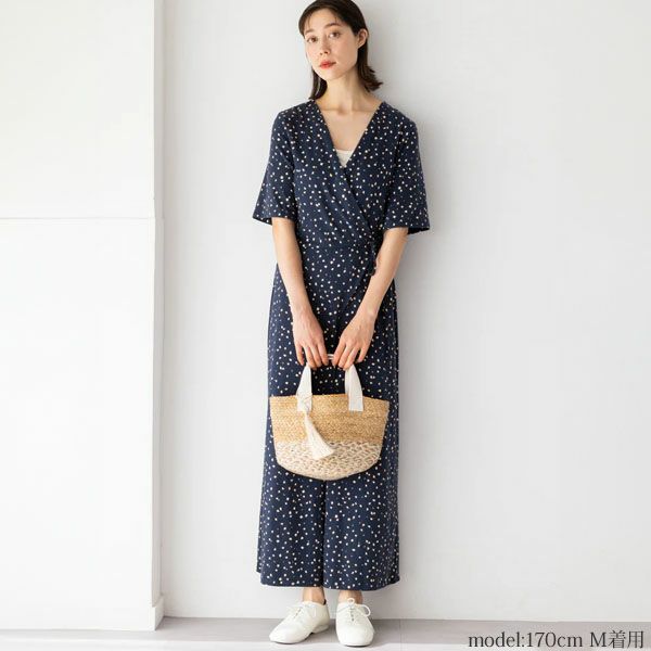 オーガニックコットン ストレッチリーフ柄プリントオールインワン