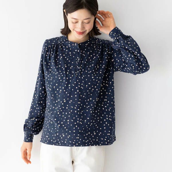 オーガニックコットン ストレッチリーフ柄プリントトップ