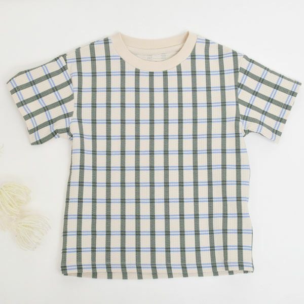 オーガニックコットン キッズ シアサッカー半袖TシャツLisboaStripe