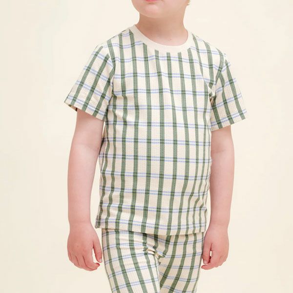 オーガニックコットン キッズ シアサッカー半袖TシャツLisboaStripe