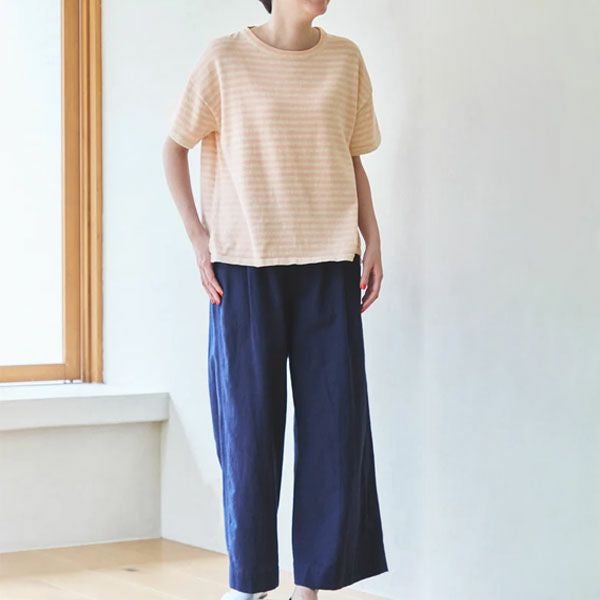 オーガニックコットン ニットボーダー柄半袖トップ