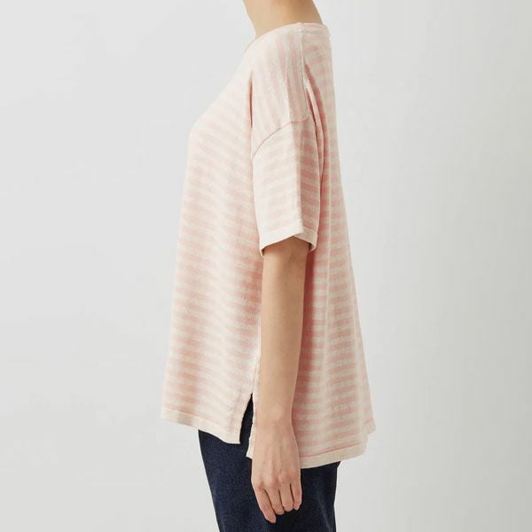 オーガニックコットン ニットボーダー柄半袖トップ