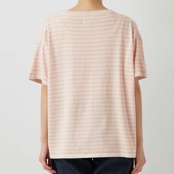 オーガニックコットン ニットボーダー柄半袖トップ