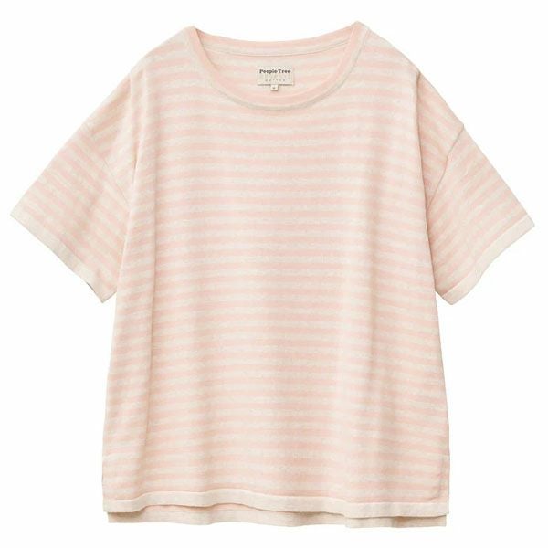 オーガニックコットン ニットボーダー柄半袖トップ