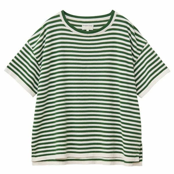 オーガニックコットン ニットボーダー柄半袖トップ