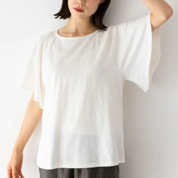 オーガニックコットン スラブフレアスリーブトップ