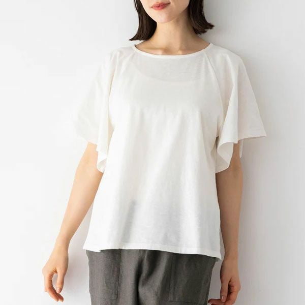 オーガニックコットン スラブフレアスリーブトップ