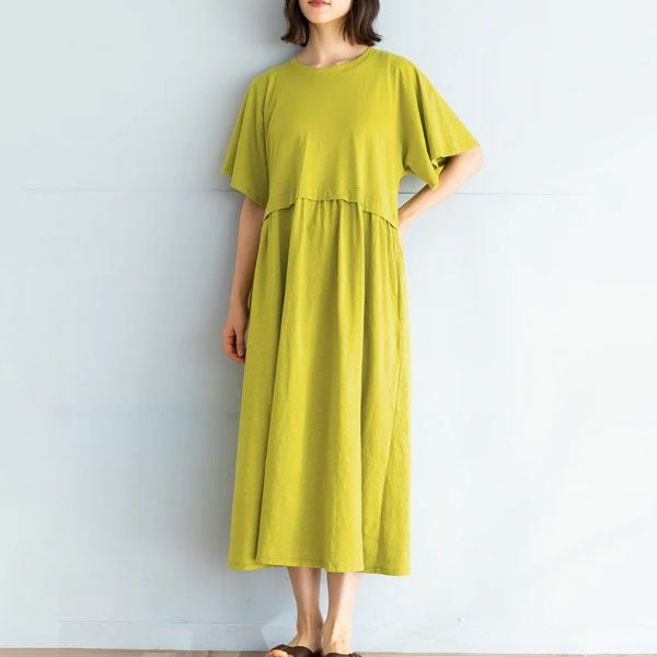 オーガニックコットン スラブフレアスリーブワンピース