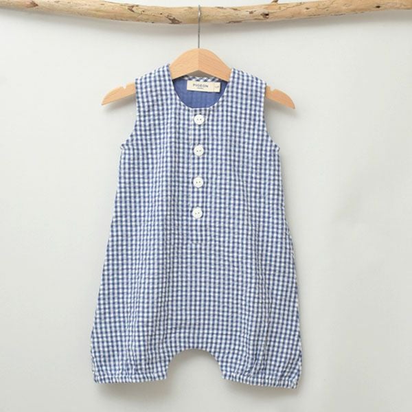 オーガニックコットンベビー シアサッカーチェック オールインワン