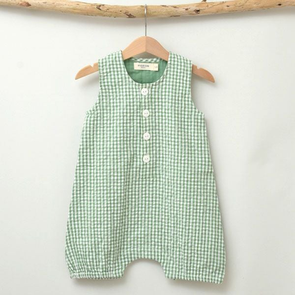 オーガニックコットンベビー シアサッカーチェック オールインワン