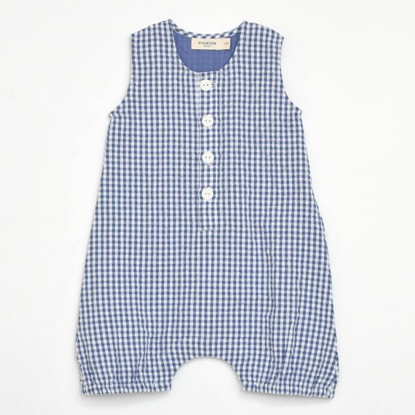 オーガニックコットンベビー シアサッカーチェック オールインワン