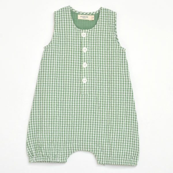 オーガニックコットンベビー シアサッカーチェック オールインワン