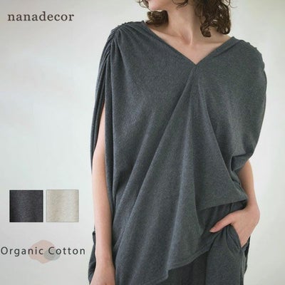 オーガニックコットン ファインニットVネックワイドトップス
