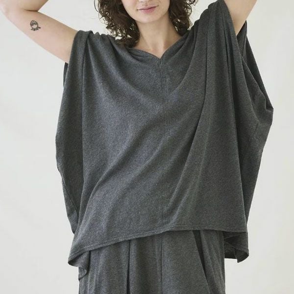 オーガニックコットン ファインニットVネックワイドトップス
