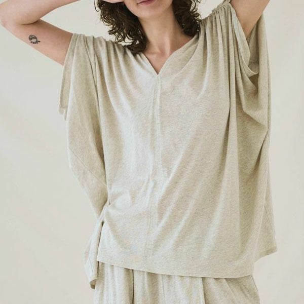 オーガニックコットン ファインニットVネックワイドトップス