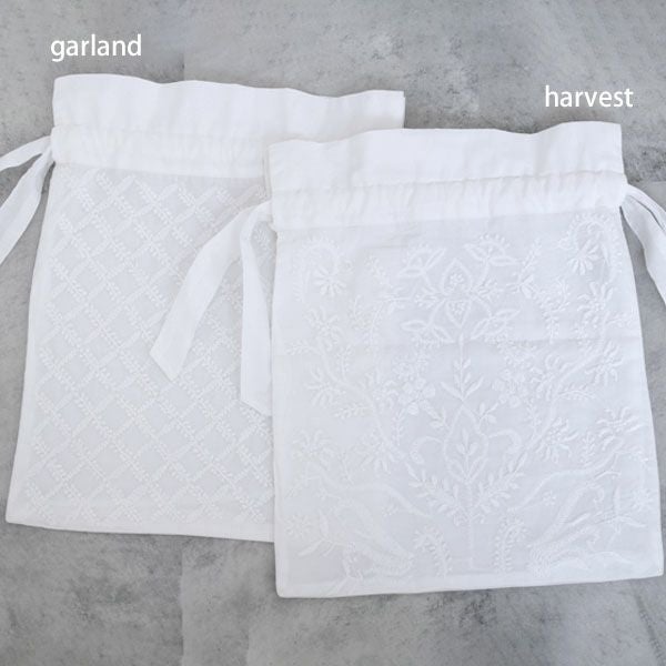 オーガニックコットン 手刺繍リボンサック