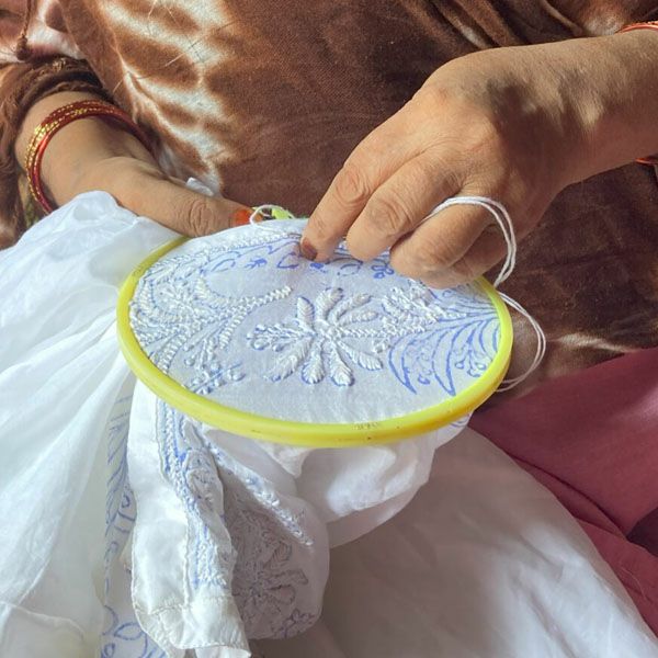 オーガニックコットン 手刺繍リボンサック