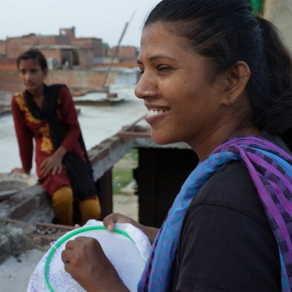 オーガニックコットン 手刺繍リボンサック