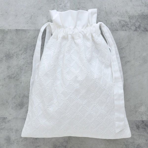 オーガニックコットン 手刺繍リボンサック