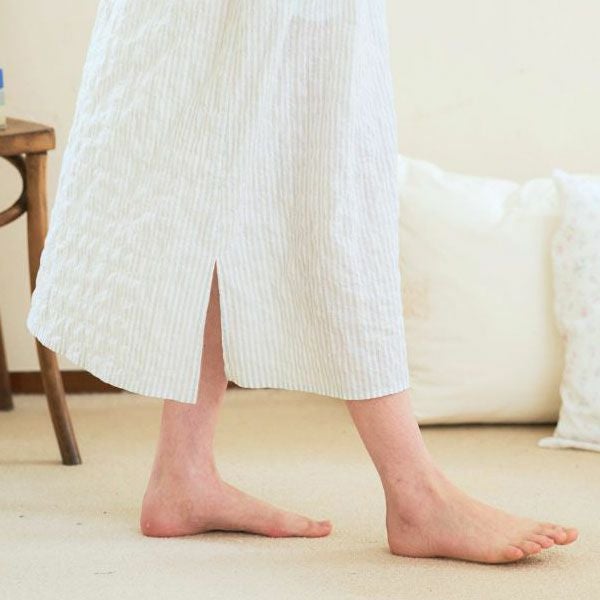 オーガニックコットン ユーカリストライプ タッセルワンピース