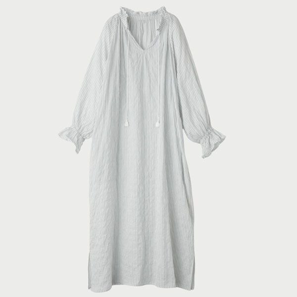 オーガニックコットン ユーカリストライプ タッセルワンピース