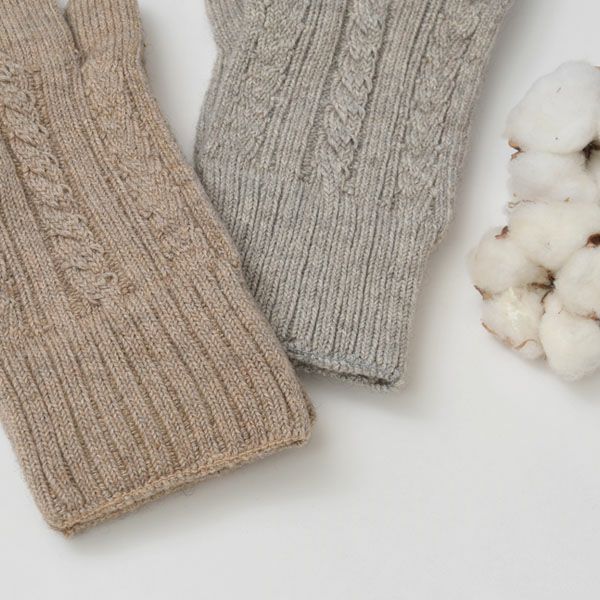 オーガニックコットン＆ヤク縄編み手袋