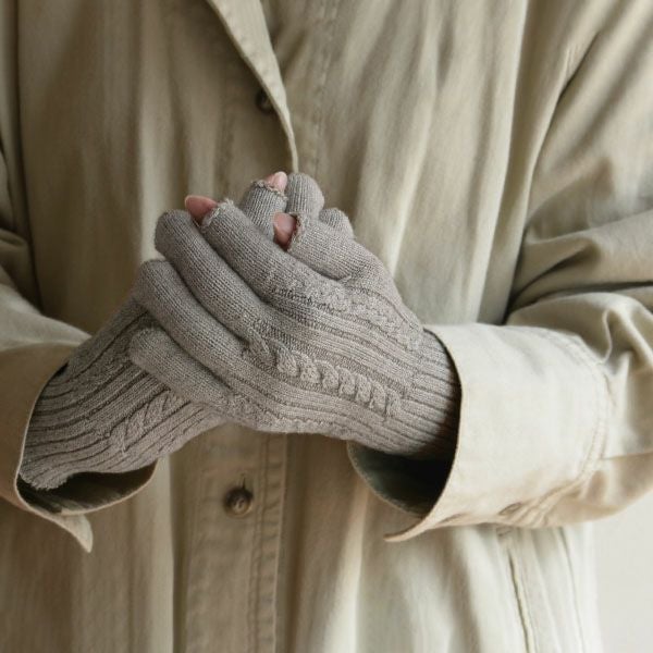 オーガニックコットン＆ヤク縄編み手袋