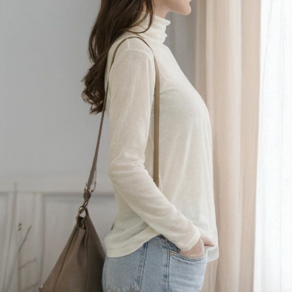オーガニックコットンシアーハイネックプルオーバー