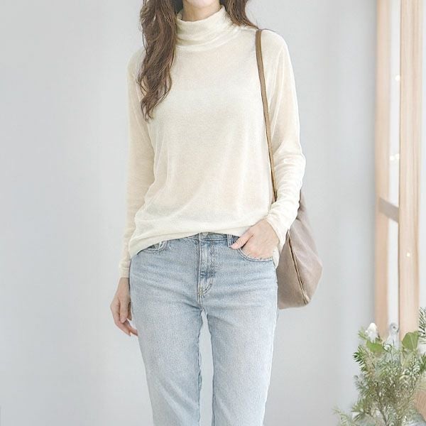 オーガニックコットンシアーハイネックプルオーバー