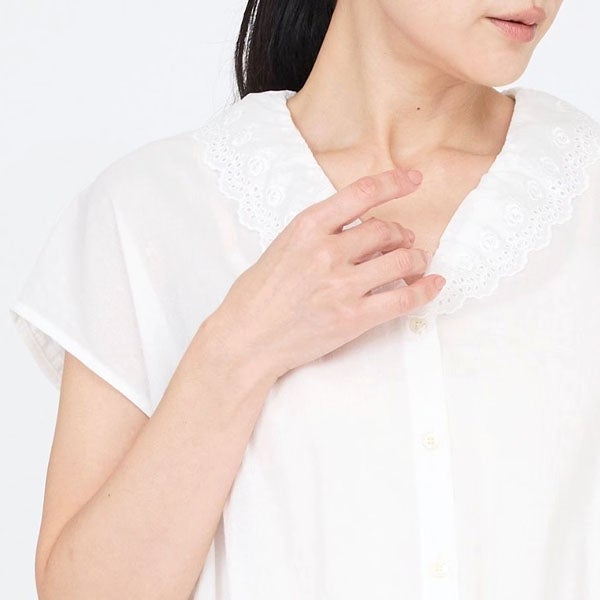 オーガニックコットン クラシックローズレースブラウス