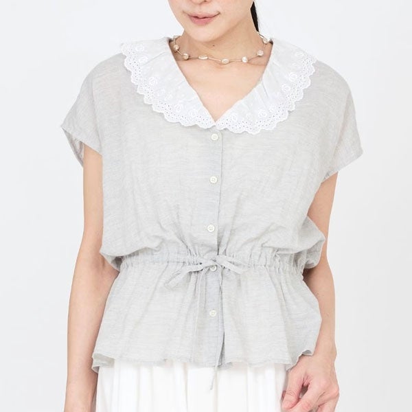 オーガニックコットン クラシックローズレースブラウス