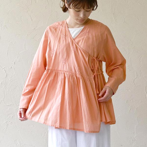 【極美品】ガサ　カシュクール羽織　コットン　ロング　ブラック　Fサイズ オーガニックコットン カシュクールトップス | オーガニックコットンの