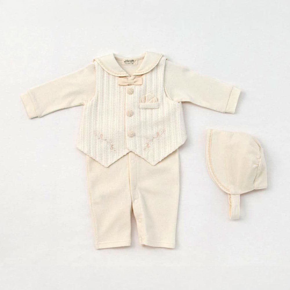 オーガニックコットン ベビープリンスセレモニーセット(ベストつき) ナチュラル 50-70