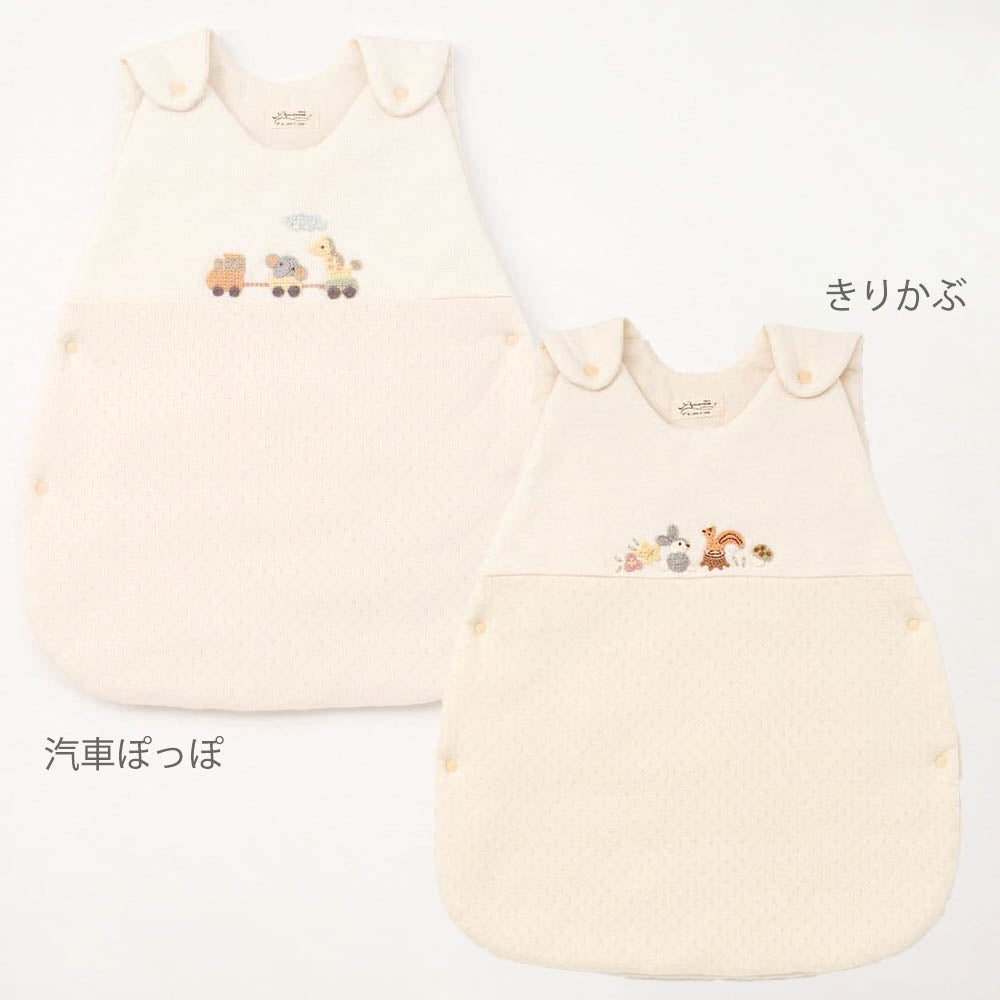 オーガニックコットン ベビー【編みモチーフ】接結フライスとエリゼのスリーパー