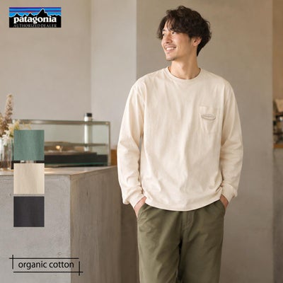 オーガニックコットン メンズ・ロングスリーブ・ミッドウェイト・'95 オーバル・ロゴ・ポケット・Tシャツ