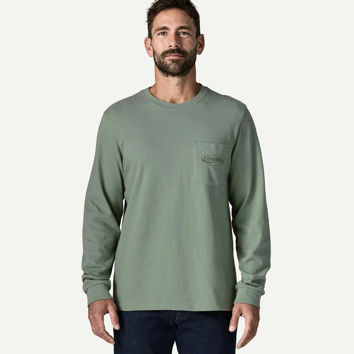 オーガニックコットン メンズ・ロングスリーブ・ミッドウェイト・'95 オーバル・ロゴ・ポケット・Tシャツ