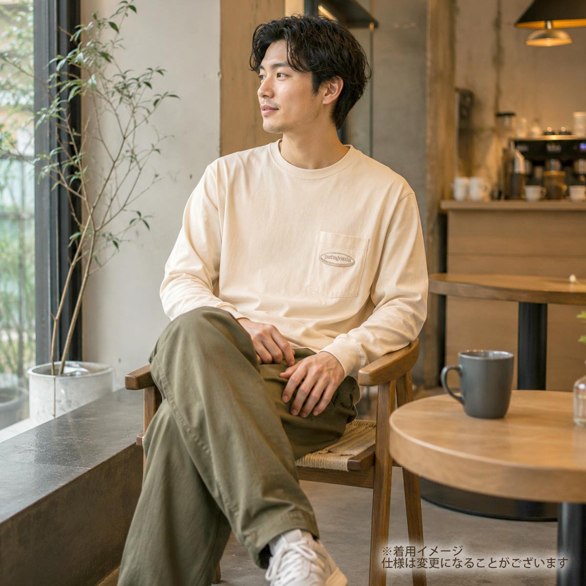 オーガニックコットン メンズ・ロングスリーブ・ミッドウェイト・'95 オーバル・ロゴ・ポケット・Tシャツ