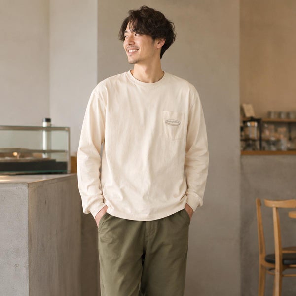 オーガニックコットン メンズ・ロングスリーブ・ミッドウェイト・'95 オーバル・ロゴ・ポケット・Tシャツ