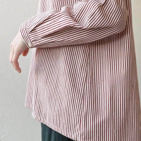 オーガニックコットン タテシマスタンドカラーシャツ