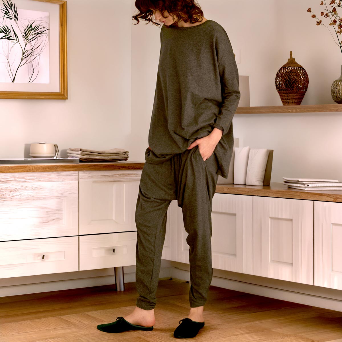 オーガニックコットン ファインニットロングサルエルパンツ