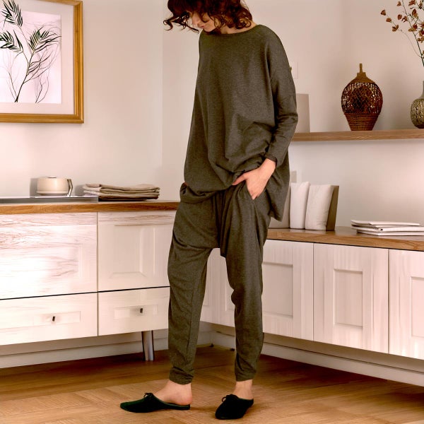 オーガニックコットン ファインニットロングサルエルパンツ