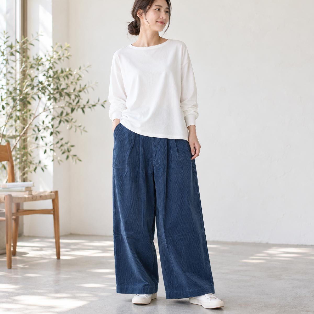 オーガニックコットン KO コーデュロイ タックワイドパンツ