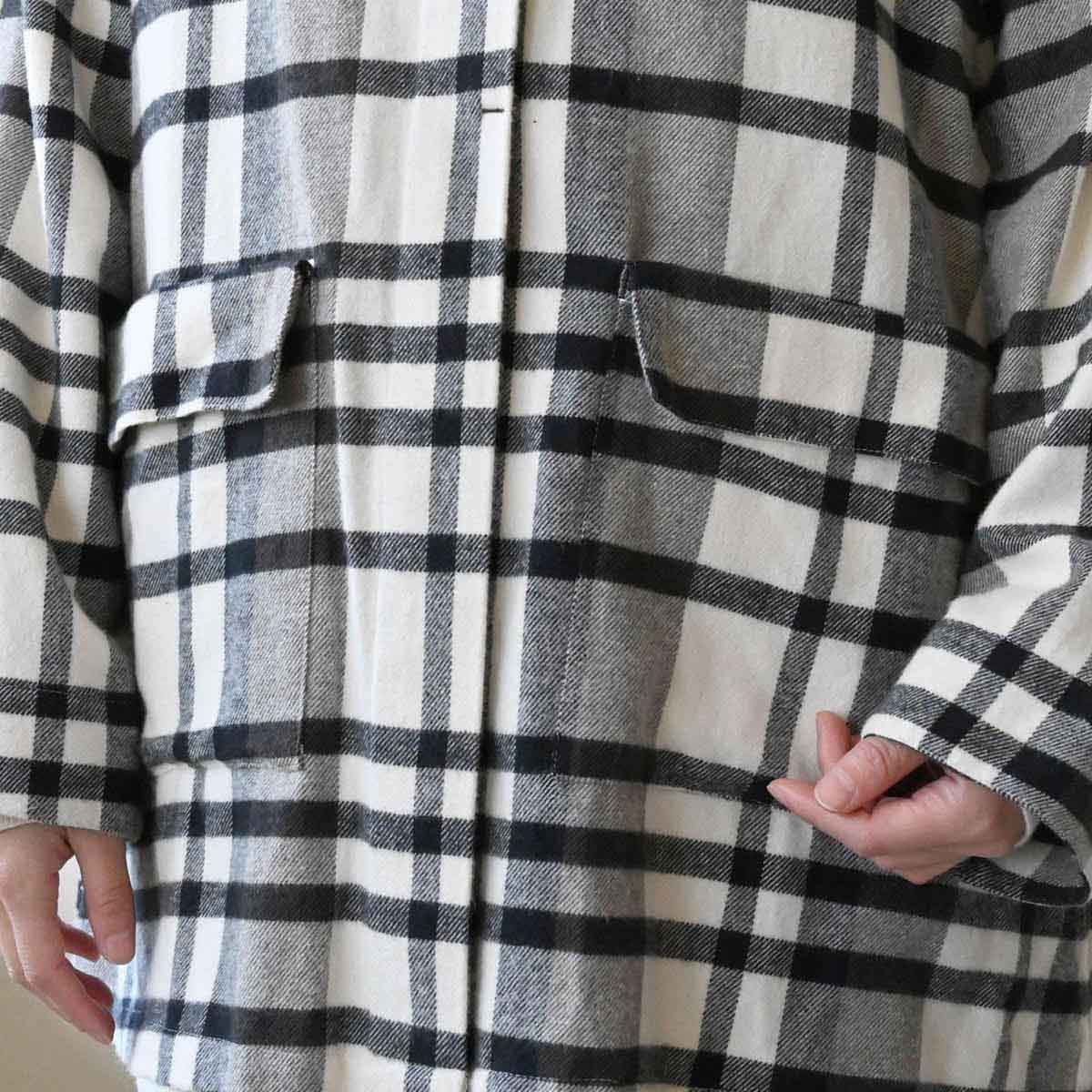オーガニックコットン チェックフランネルノーカラージャケット